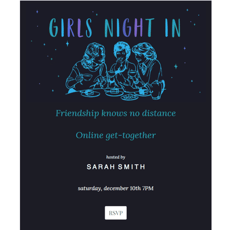 Girls Night In Online Meetup Invite